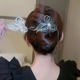 Geometric Snake Hair Claw - Rhinestone & Pearl Clip