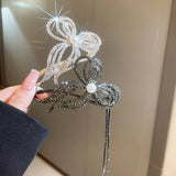 Geometric Snake Hair Claw - Rhinestone & Pearl Clip