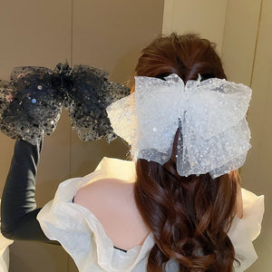 Bead Slice Bowknot Spring Clip Hair Pins for Women