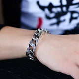 Retro Wide-faced Ring Buckle Heavy Silver Bracelet for Men