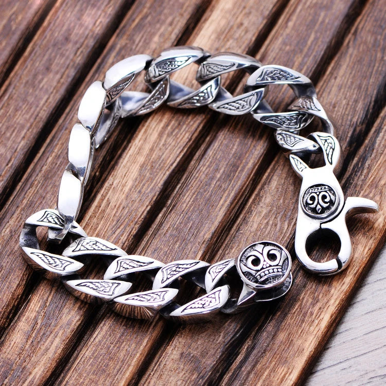 Retro Wide-faced Ring Buckle Heavy Silver Bracelet for Men
