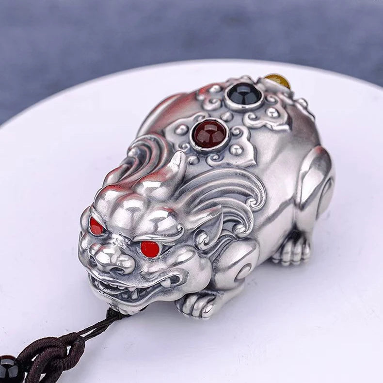 DSSilver National Tide Pixiu Handle Piece Attract Wealth Car Pendant