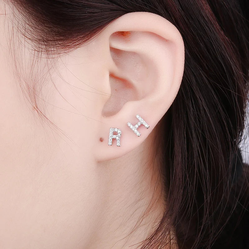 Personalized A-Z Initial Stud Earrings Micro Pave Rhinestone