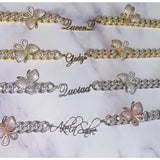 Butterfly Nameplate Necklace Script Letter Pendant Necklace