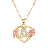 A-Z Initials Heart Plated Necklace Enamel Alphabet Pendant Flower Necklace