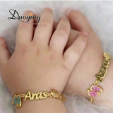 Zircon Footprint Nameplate Bar Bracelet Engraved Brooch
