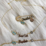 Zircon Footprint Nameplate Bar Bracelet Engraved Brooch