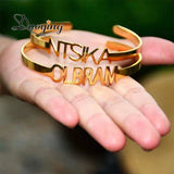 Personalized Heart Nameplate Bangle Cuff Bracelet