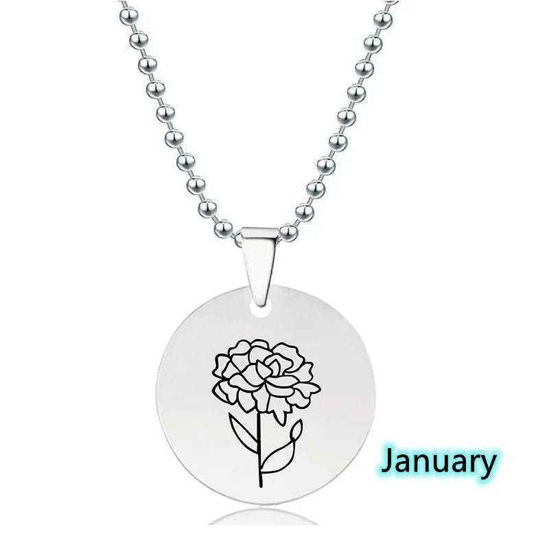 Personalized Moon Flower Carved Letter Necklace