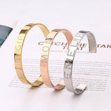 Fashion Crystal Bangle Stainless Steel Name Bracelet for Women