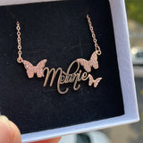 Colorful Zircon Butterfly Name Necklace Personalized Stainless Steel