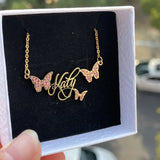 Colorful Zircon Butterfly Name Necklace Personalized Stainless Steel