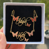 Colorful Zircon Butterfly Name Necklace Personalized Stainless Steel