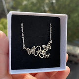 Colorful Zircon Butterfly Name Necklace Personalized Stainless Steel