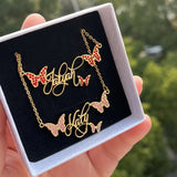 Colorful Zircon Butterfly Name Necklace Personalized Stainless Steel