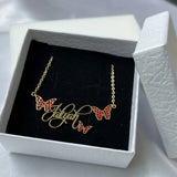 Colorful Zircon Butterfly Name Necklace Personalized Stainless Steel