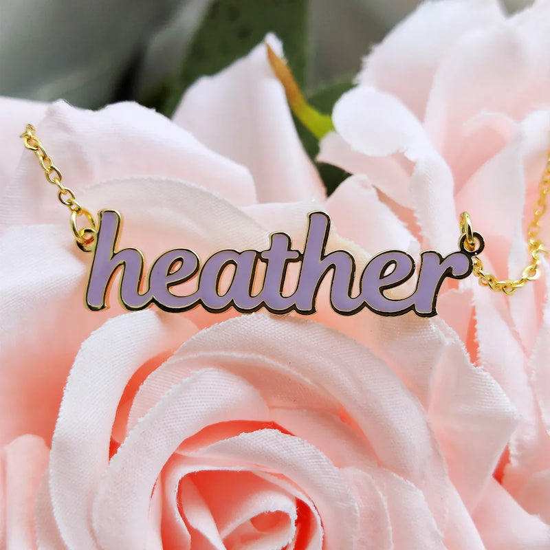 Enamel Name Necklace 18k Plated Stainless Steel Nameplate Pendant