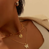 Flower Letter Pendant Necklace Minimalist Choker A-Z Chain Box Jewelry