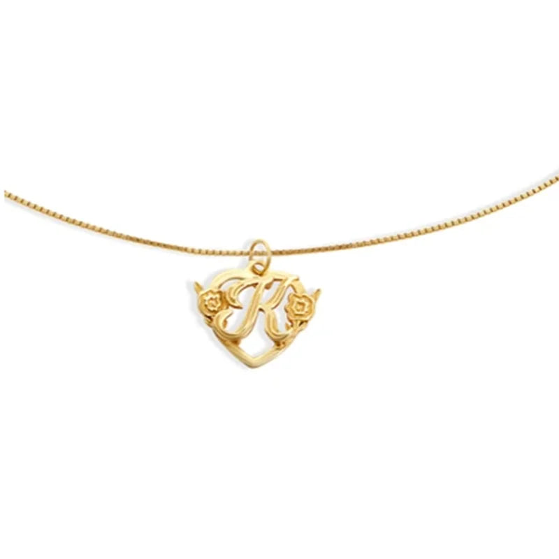Flower Letter Pendant Necklace Minimalist Choker A-Z Chain Box Jewelry