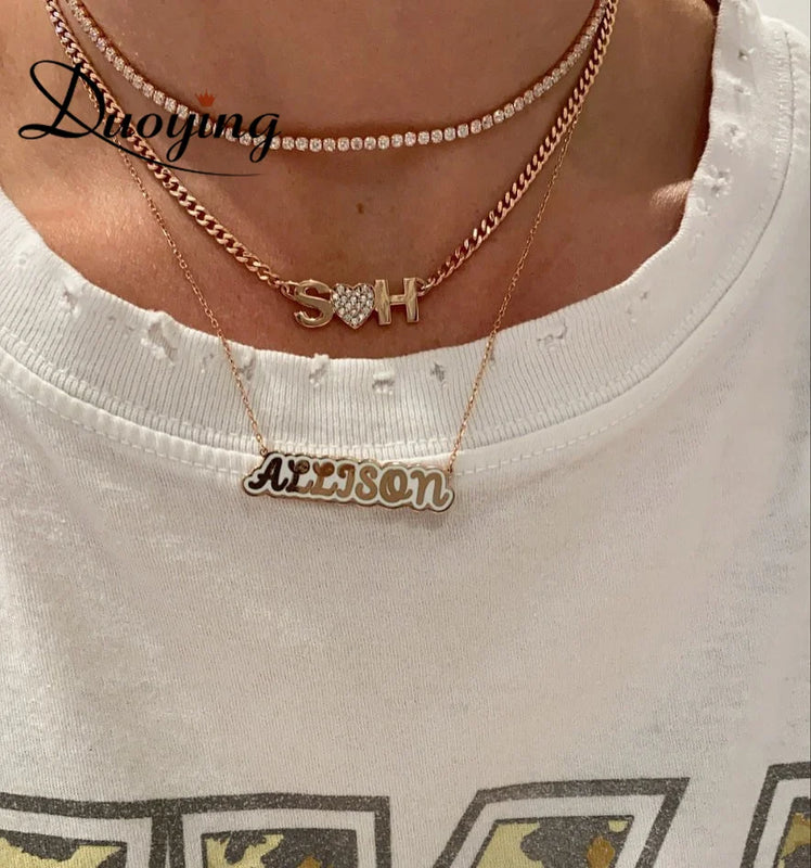 Personalized Nameplate Choker Necklace Engraved Enamel Pendant Gift