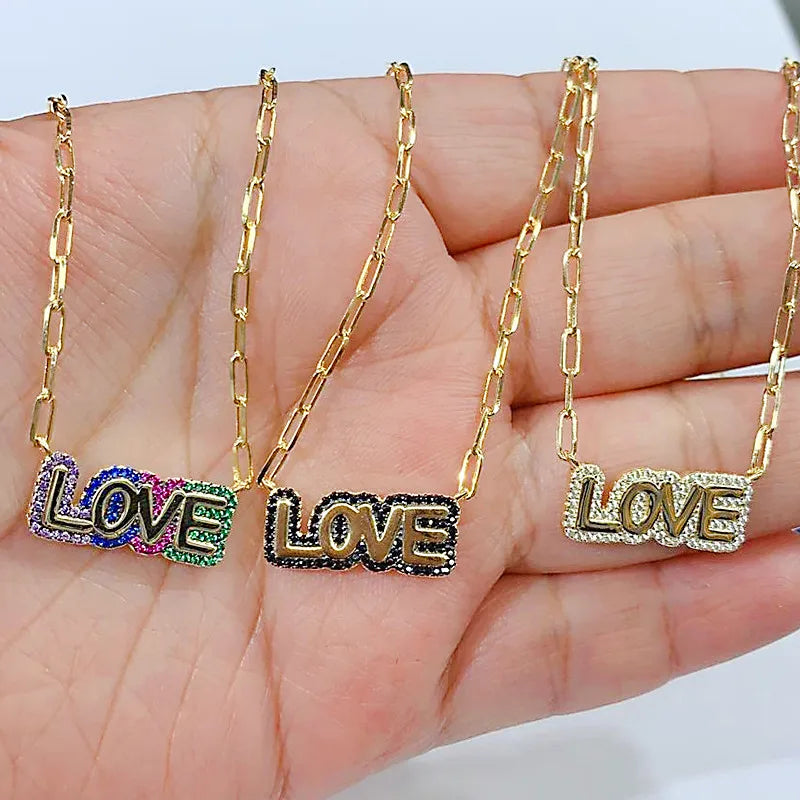 Personalized Love Necklace With Crystal Block Chain Nameplate Pendant
