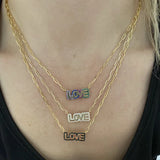 Personalized Love Necklace With Crystal Block Chain Nameplate Pendant