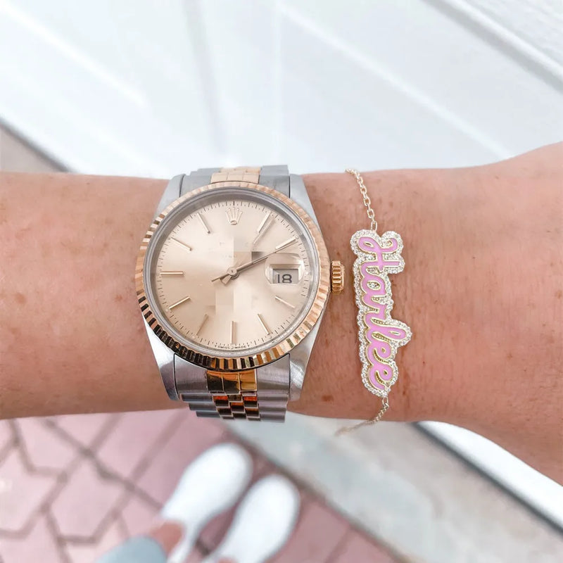 Personalized Name Bracelet with Zirconia Nameplate for Women