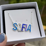 Custom Name Enamel Necklace Zirconia Stainless Steel Jewelry
