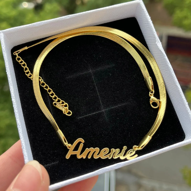 Personalized Name Necklace With Snake Chains Stainless Steel Plated