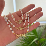Personalized Nameplate Pearl Necklace Stainless Steel Jewelry