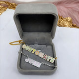 Rainbow Enamel Name Necklace Pave Outline Colorful Zirconia Jewelry