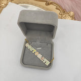 Rainbow Enamel Name Necklace Pave Outline Colorful Zirconia Jewelry