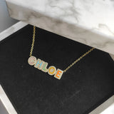 Rainbow Enamel Name Necklace Pave Outline Colorful Zirconia Jewelry