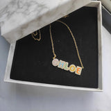 Rainbow Enamel Name Necklace Pave Outline Colorful Zirconia Jewelry