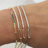 Single Letter Bracelet 1/2 Tennis Chain Papercilp Chain Zircon Plated Bracelet