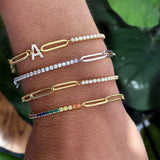Single Letter Bracelet 1/2 Tennis Chain Papercilp Chain Zircon Plated Bracelet