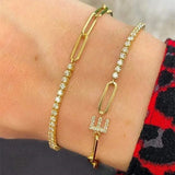 Single Letter Bracelet 1/2 Tennis Chain Papercilp Chain Zircon Plated Bracelet