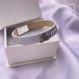 Stainless Steel Glitter Leather Bracelet DIY Alphabet Bangles Nameplate Pop