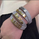 Stainless Steel Glitter Leather Bracelet DIY Alphabet Bangles Nameplate Pop