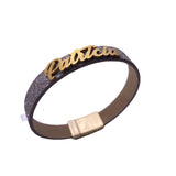 Stainless Steel Glitter Leather Bracelet DIY Alphabet Bangles Nameplate Pop