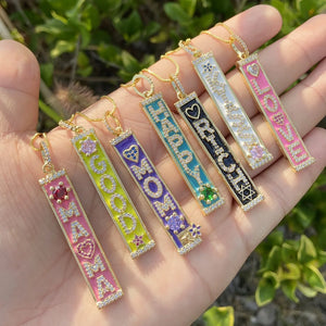 Enamel Letters Necklace Pave Zircon MAMA Love Letter Necklace