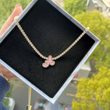 Enamel Script Initial Tennis Choker Letter With Zirconia Chain Necklace