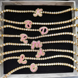 Enamel Script Initial Tennis Choker Letter With Zirconia Chain Necklace