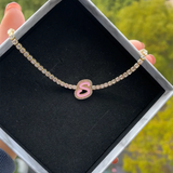 Enamel Script Initial Tennis Choker Letter With Zirconia Chain Necklace