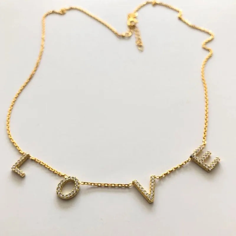 Crystal Name Necklace Personalized Choker Necklace Copper Pendant Necklace