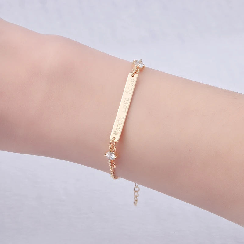 Personalized Crystal Women Bracelet with Engraved Name Bar for Christmas