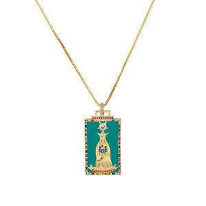 Personalized Tarot Pendant Necklace Oil Drop Enamel Tag Unisex Jewelry