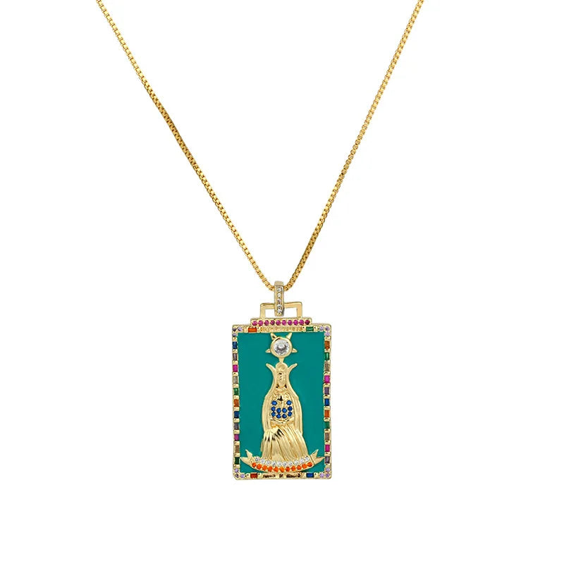 Personalized Tarot Pendant Necklace Oil Drop Enamel Tag Unisex Jewelry
