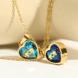 MOM Necklace with Heart Zircon Birthstone Pendant Stainless Steel 18k Plated