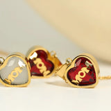 MOM Necklace with Heart Zircon Birthstone Pendant Stainless Steel 18k Plated